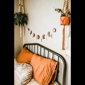 Moon Phase Garland, Hand Carved from Real Birch-Boho Wall Decor